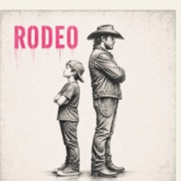 Rodeo — song artwork: a father and son standing back to back, arms crossed
